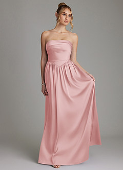 Azazie Zena Bridesmaid Dresses Powder Pink A-Line Strapless Stretch Satin Dress image4
