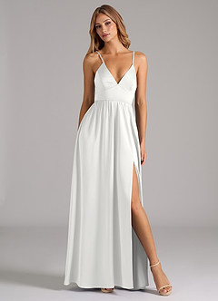 Azazie Aaida Bridesmaid Dresses White A-Line Corset Stretch Satin Dress image5