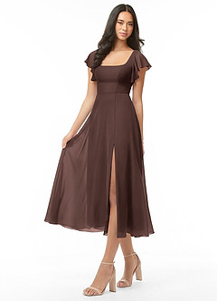 Azazie Bondi Bridesmaid Dresses Ganache A-Line Ruched Chiffon Dress image3