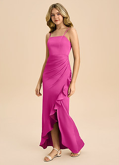 Azazie Buzzy Junior Robe Fourreau en Satin extensible Plissée Fuchsia image7