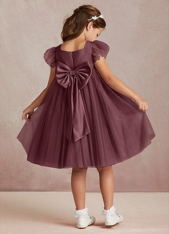 Azazie Kalio Flower Girl Dresses Sangria A-Line with Sleeves Tulle Dress image1