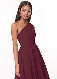 Azazie Katrina Brautjungfernkleider A-Linie One-Shoulder Chiffon Kleid Cabernetrot image5