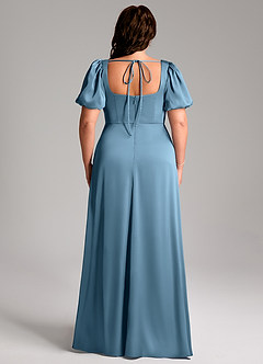 Azazie Fyona Bridesmaid Dresses Steel Blue A-Line Pleated Stretch Satin Dress image9