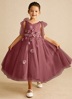 Azazie Minia Flower Girl Dresses Amethyst A-Line Bow Matte Satin Dress image1