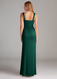 Azazie Denice Bridesmaid Dresses Emerald A-Line Pleated Stretch Satin Dress image2