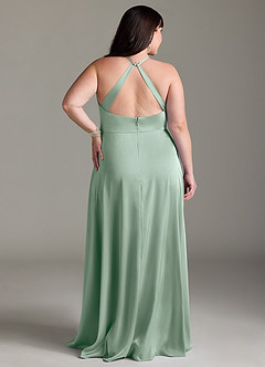 Azazie Davis Bridesmaid Dresses Agave A-Line Pleated Stretch Satin Dress image8
