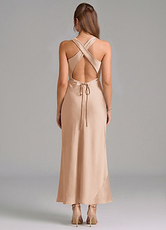 Azazie Evadne Bridesmaid Dresses English Rose Sheath Pleated Stretch Satin Dress image5