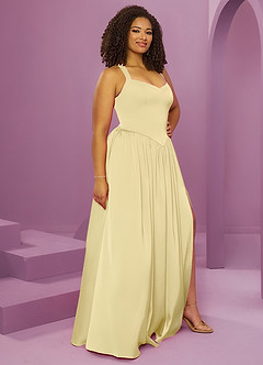 Barbie ♥ Azazie Bridesmaid Dresses Lemon Sorbet A-Line with Pockets Stretch Satin Dress image12