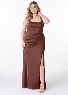 Azazie Mero Vestidos de damas de honor Vestido de Expresado de Satén Elástico de Corte Recto con Plisado image6