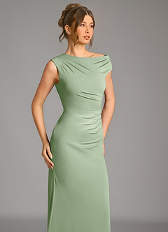 Azazie Nazanin Robes de demoiselle d'honneur Robe Sirène en Jersey extensible de qualité supérieure Épaule décolletée Vert Sauge image7