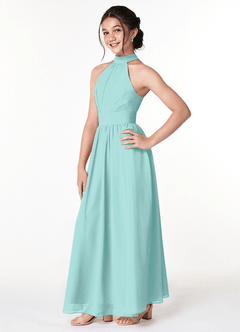 Azazie Iman Junior Aqua A-Line Pleated Chiffon Dress image3