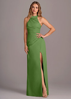 Azazie Jemma Jurken voor bruidsmeisjes Jurk van Chiffon met Kolom Geplooid Basilicum image4