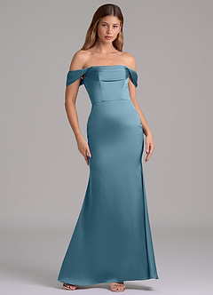 Azazie Miley Abiti da Damigella Abito Convertibile Sirena in Raso Elasticizzato a Spalla Scoperta Bermuda image6