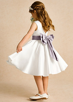 Azazie Sosie Flower Girl Dresses Ivory Dusk A-Line Pleated Matte Satin Dress image4