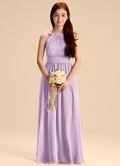 Azazie Malone Junior Jurk van Chiffon met A-Lijn Geplooid Frosted Lila image3