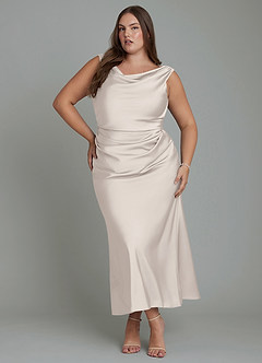 Azazie Kieryn Bridesmaid Dresses White Alabaster Mermaid Pleated Stretch Satin Dress image1