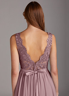 Azazie Elly Bridesmaid Dresses Dusty Rose A-Line Lace Scoop Neck Chiffon Dress image4