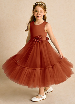 Azazie Miracle Flower Girl Dresses Paprika A-Line Bow Matte Satin Dress image4