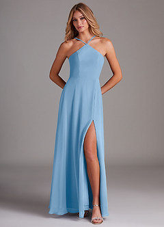Azazie Bailey Final Sale Agave A-Line Halter Side Slit Chiffon Dress image5