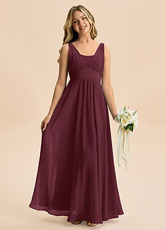 Azazie Odette Junior Vestido de Cabernet de Gasa de Corte en A con Escote de Corazón image5