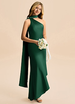 Azazie Briony Junior Etui Plissee Stretch-Satin Kleid Dunkelgrün image4