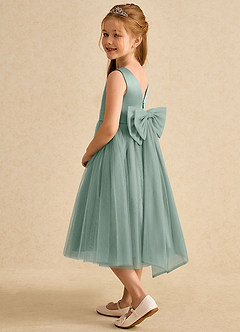 Azazie Winnie Robe Demoiselle D'honneur Fillette Robe Robe de bal en Tulle Nœud Sauge D'argent image5