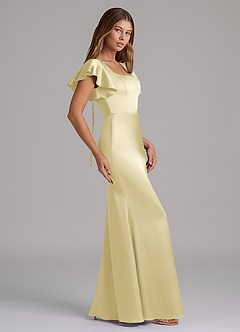 Azazie Elkie Bridesmaid Dresses Lemon Sorbet Mermaid Square Neckline Stretch Satin Dress image3