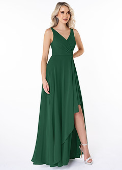 Azazie Calvi Bridesmaid Dresses Dark Green A-Line Ruched Chiffon Dress image3