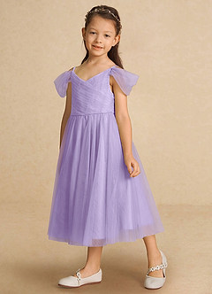 Azazie Lizzette Flower Girl Dresses Lilac A-Line Ruched Tulle Dress image5