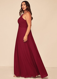 Azazie Ginger Bridesmaid Dresses Burgundy A-Line Halter Pleated Chiffon Dress image13