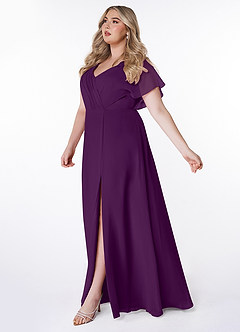Azazie Rylee Brautjungfernkleider A-Linie Plissee Chiffon Kleid Traube image8