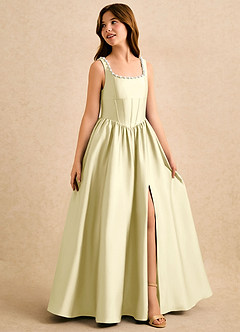 Azazie Enid Girls Formal Flower Girl Dresses Lemon Sorbet A-Line Beaded Stretch Satin Dress image3