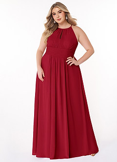 Azazie Bonnie Brautjungfernkleider A-Linie Schlüsselloch Gerüscht Chiffon Kleid Scharlachrot image6