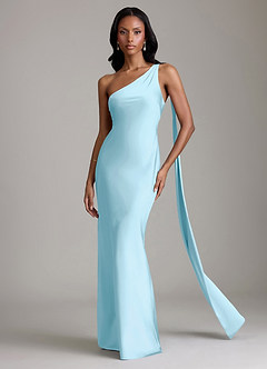 Azazie Galinda Brudtärnklänningar Klä av Sjöjungfru i Stretch Satin Ena axeln Himmelsblå image4