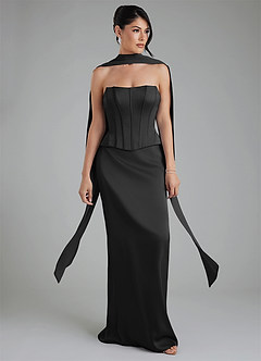 Azazie River Bridesmaid Dresses Black Sheath Corset Stretch Satin Convertible Dress image9