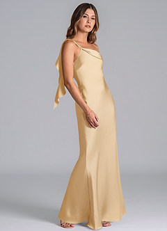Azazie Driea Jurken voor bruidsmeisjes Jurk van Stretch Satijn met Zeemeermin One-Shoulder Goud image5
