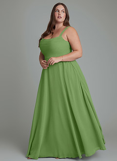 Azazie Shaude Brautjungfernkleider A-Linie Plissee Chiffon Kleid Basilikum image9