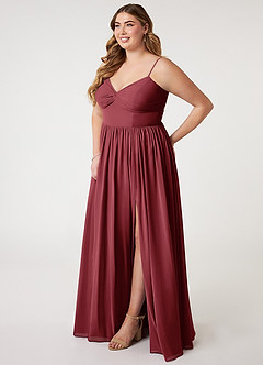 Azazie Zeya Bridesmaid Dresses Merlot A-Line V-Neck Pleated Chiffon Dress image8