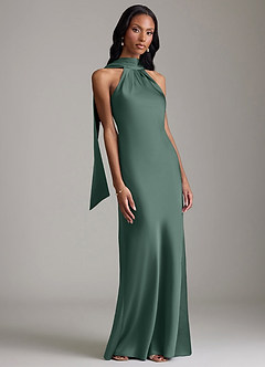 Azazie Cassiana Bridesmaid Dresses Eucalyptus Mermaid Pleated Stretch Satin Dress image6