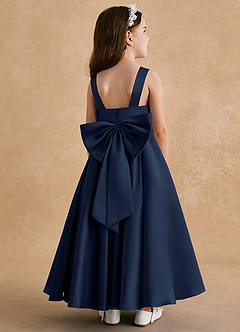 Azazie Honey Bear Blumenmädchenkleider A-Linie Plissee Matte Satin Kleid Dunkelmarine image1