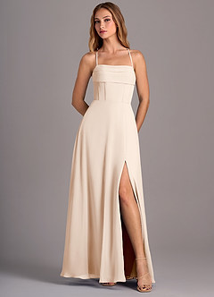 Azazie Carolyn Robes de demoiselle d'honneur Robe Trapèze en Mousseline de soie Plissée Albâtre Blanc image5