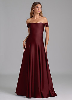 Azazie Seriana Brautjungfernkleider Wandelbar A-Linie Schulterfrei Stretch-Satin Kleid Cabernetrot image1
