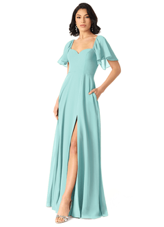 Azazie Chloe Bridesmaid Dresses Aqua A-Line Sweetheart Neckline Chiffon Dress image5