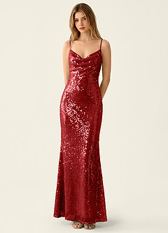 red sequin party dresses uk Elodie Red Sequins V-neck Mermaid Dress Prom and Homecoming Dresses