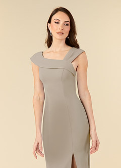 Azazie Ellen Mother of the Bride Dresses Taupe Sheath Side Slit Stretch Crepe Dress image5