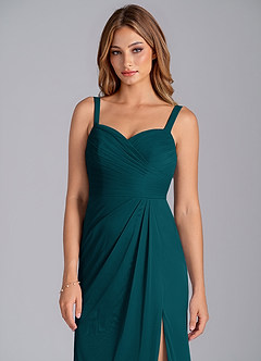 Azazie Micky Robes de demoiselle d'honneur Robe Trapèze en Maille Plissée Vert Pin image7