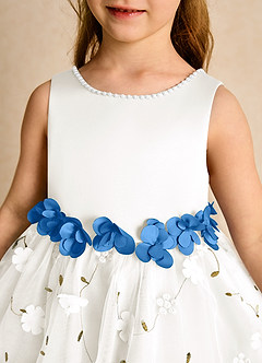 Azazie Starri Flower Girl Dresses Ivory Blue Jay Ball-Gown Beaded Matte Satin Dress image8