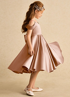 Azazie Favia Flower Girl Dresses Champagne Rose A-Line Off the Shoulder Matte Satin Dress image5