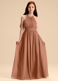 Azazie Malone Junior Vestido de Bronceador de Gasa de Corte en A con Plisado image1