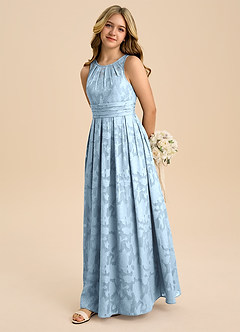 Azazie Bibiane Junior Sky Blue A-Line Pleated Floral Burnout Dress image4